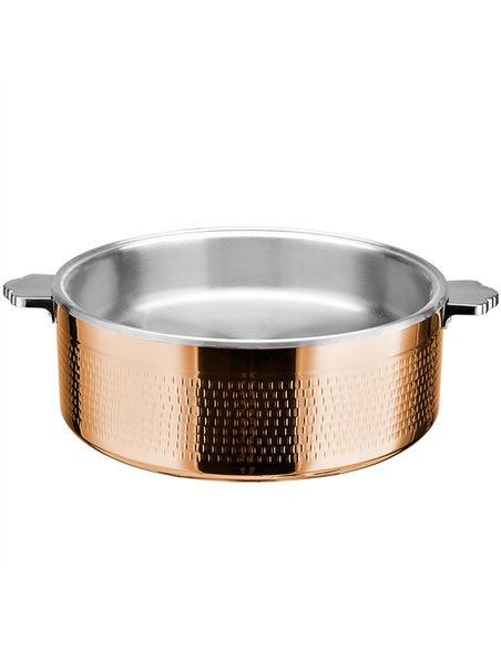 Hammered Triple-Layer Stainless Steel 4.5L Casserole Φ320×H120mm with Glass Lid – Copper Finish | Stalwart DA-E0312010