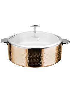 Hammered Tri‑Ply Stainless Steel 4.5L Casserole Φ320×H120mm with Glass Lid &amp Ceramic Food Pan – Copper Finish| Stalwart DA-E0