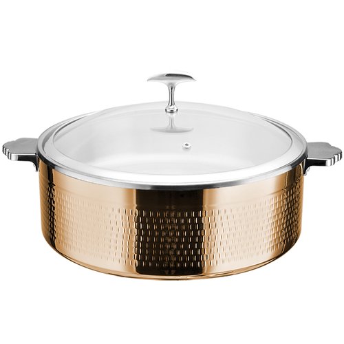Hammered Tri‑Ply Stainless Steel 4.5L Casserole Φ320×H120mm with Glass Lid &amp Ceramic Food Pan – Copper Finish| Stalwart DA-E0