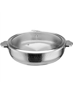 Hammered Triple‑Layer Stainless Steel 4.5L Casserole Φ320×H90mm with Glass Lid – Silver Finish | Stalwart DA-E0312200