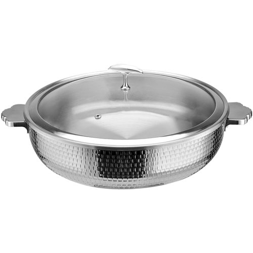 Hammered Triple‑Layer Stainless Steel 4.5L Casserole Φ320×H90mm with Glass Lid – Silver Finish | Stalwart DA-E0312200