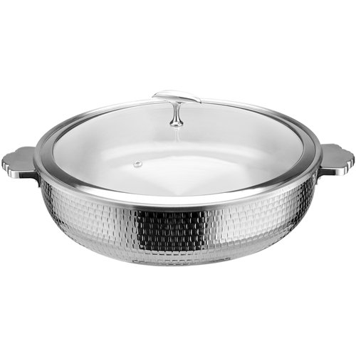 Hammered Triple‑Layer Stainless Steel 4.5L Ceramic Casserole Φ320×H90mm with Glass Lid – Silver Finish| Stalwart DA-E0312200M
