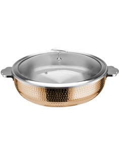 Hammered Triple‑Layer Stainless Steel 4.5L Casserole Φ320×H90mm with Glass Lid – Copper Finish | Stalwart DA-E0312210