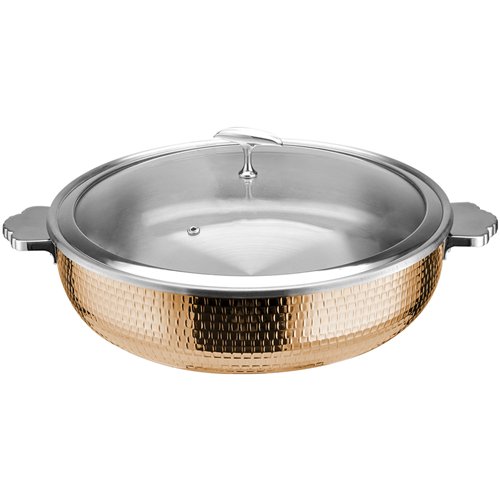 Hammered Triple‑Layer Stainless Steel 4.5L Casserole Φ320×H90mm with Glass Lid – Copper Finish | Stalwart DA-E0312210