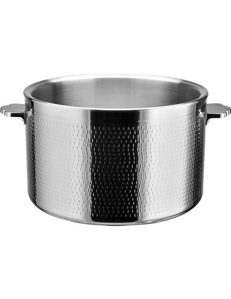 Hammered Triple‑Layer Stainless Steel 16.8L Casserole Φ320×H210mm with Glass Lid – Silver Finish | Stalwart DA-E0312300