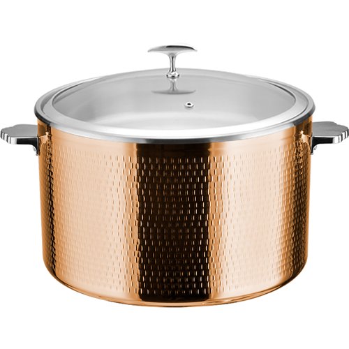 Hammered Triple‑Layer Stainless Steel 16.8L Casserole Φ320×H210mm with Glass Lid – Copper Finish | Stalwart DA-E0312301