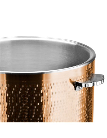 Hammered Triple‑Layer Stainless Steel 16.8L Casserole Φ320×H210mm with Glass Lid – Copper Finish | Stalwart DA-E0312301