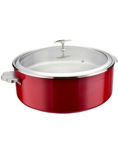 Hammered Triple-Layer Stainless Steel 4.5L Casserole Φ320×H120mm with Glass Lid – Red | Stalwart DA-E0912001