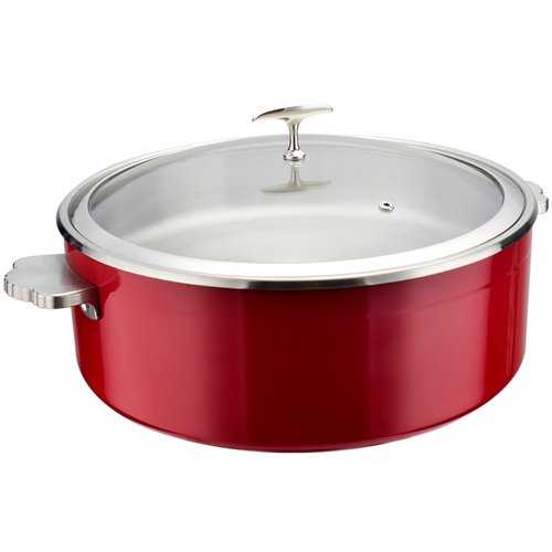 Hammered Triple-Layer Stainless Steel 4.5L Casserole Φ320×H120mm with Glass Lid – Red | Stalwart DA-E0912001