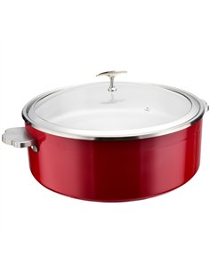 Hammered Tri‑Ply Stainless Steel 4.5L Casserole Φ320×H120mm with Glass Lid &amp Ceramic Food Pan – Red| Stalwart DA-E0912001M