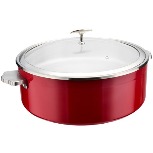 Hammered Tri‑Ply Stainless Steel 4.5L Casserole Φ320×H120mm with Glass Lid &amp Ceramic Food Pan – Red| Stalwart DA-E0912001M