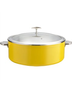 Hammered Triple-Layer Stainless Steel 4.5L Casserole Φ320×H120mm with Glass Lid – Yellow | Stalwart DA-E0912005