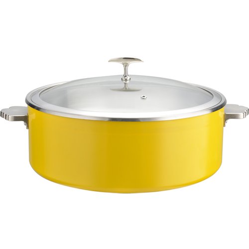Hammered Triple-Layer Stainless Steel 4.5L Casserole Φ320×H120mm with Glass Lid – Yellow | Stalwart DA-E0912005