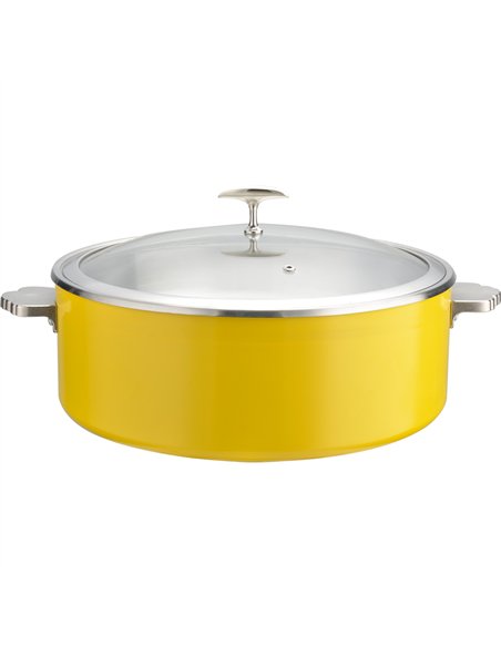 Hammered Triple-Layer Stainless Steel 4.5L Casserole Φ320×H120mm with Glass Lid – Yellow | Stalwart DA-E0912005