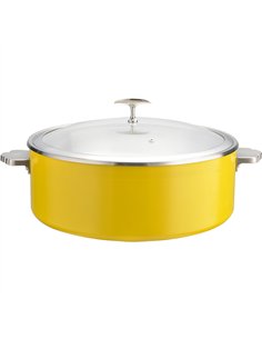 Hammered Tri‑Ply Stainless Steel 4.5L Casserole Φ320×H120mm with Glass Lid &amp Ceramic Food Pan – Yellow| Stalwart DA-E0912005M