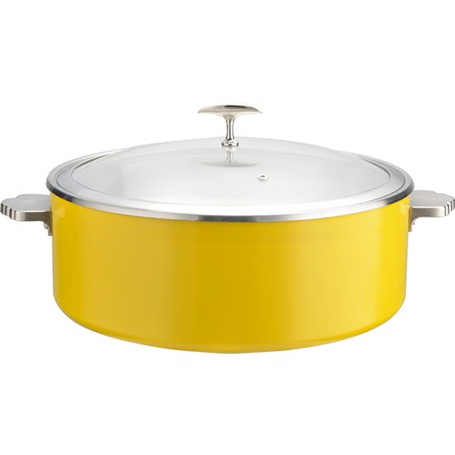 Hammered Tri‑Ply Stainless Steel 4.5L Casserole Φ320×H120mm with Glass Lid &amp Ceramic Food Pan – Yellow| Stalwart DA-E0912005M