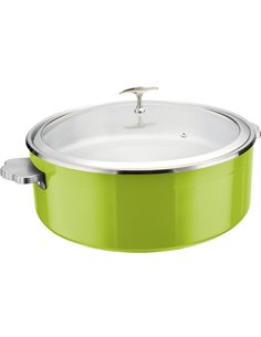 Hammered Tri‑Ply Stainless Steel 4.5L Casserole Φ320×H120mm with Glass Lid &amp Ceramic Food Pan – Green| Stalwart DA-E0912010M