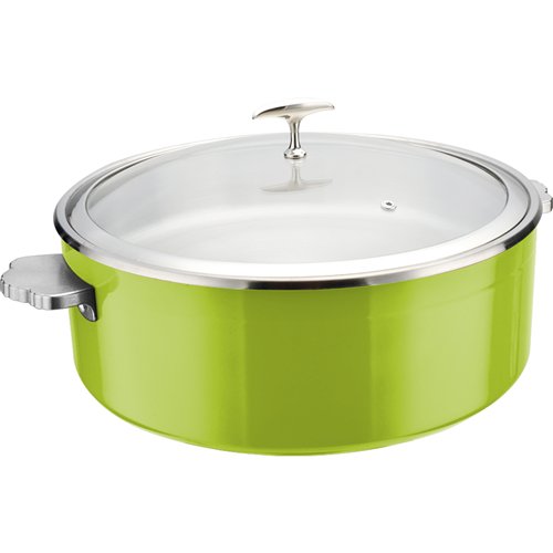 Hammered Tri‑Ply Stainless Steel 4.5L Casserole Φ320×H120mm with Glass Lid &amp Ceramic Food Pan – Green| Stalwart DA-E0912010M