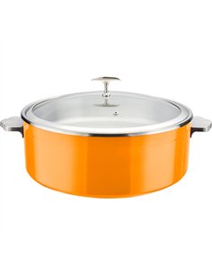 Hammered Triple-Layer Stainless Steel 4.5L Casserole Φ320×H120mm with Glass Lid – Orange | Stalwart DA-E0912015