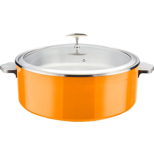 Hammered Triple-Layer Stainless Steel 4.5L Casserole Φ320×H120mm with Glass Lid – Orange | Stalwart DA-E0912015