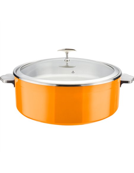 Hammered Triple-Layer Stainless Steel 4.5L Casserole Φ320×H120mm with Glass Lid – Orange | Stalwart DA-E0912015