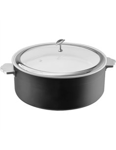Hammered Tri‑Ply Stainless Steel 4.5L Casserole Φ320×H120mm with Glass Lid &amp Ceramic Food Pan – Black| Stalwart DA-E0912016M