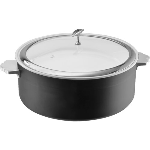 Hammered Tri‑Ply Stainless Steel 4.5L Casserole Φ320×H120mm with Glass Lid &amp Ceramic Food Pan – Black| Stalwart DA-E0912016M
