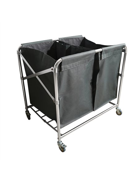 Commercial Stainless Steel Foldable Laundry Trolley with 2 Bags – 895 × 660 × 860 mm| Stalwart DA-H080B