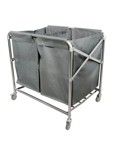 Commercial Stainless Steel Foldable Laundry Trolley with 2 Bags – 895 × 660 × 860 mm| Stalwart DA-H080B