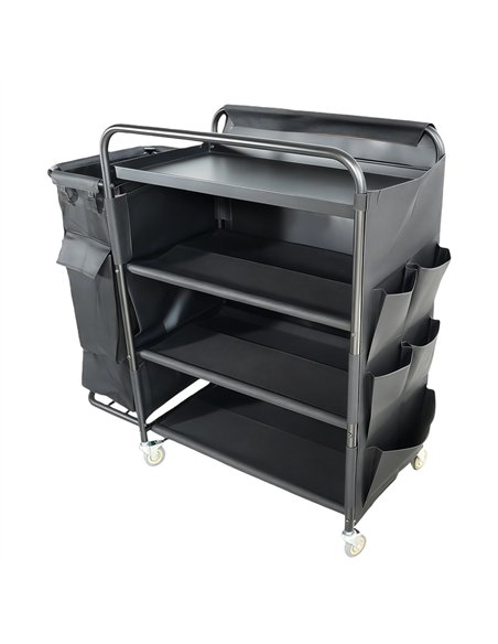 Commercial Stainless Steel Laundry Trolley with Shelves –  1110×490×1125mm Black| Stalwart DA-LT01B
