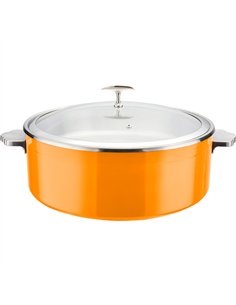 Hammered Tri‑Ply Stainless Steel 4.5L Casserole Φ320×H120mm with Glass Lid &amp Ceramic Food Pan – Orange| Stalwart DA-E0912015M