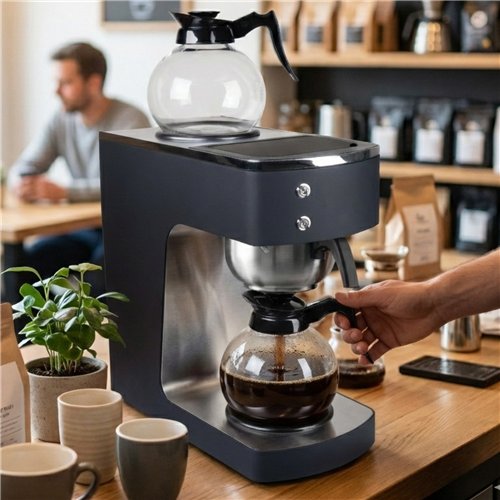 Commercial Coffee Machine with Stainless Steel Funnel &amp 2 Glass Decanters – 203×383×455mm | Stalwart DA-RB386PBD2