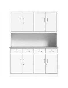 Heavy Duty Steel Upright Storage Cabinet with 8 Doors and 4 Drawers, 1850x1500mm White | Stalwart DA-JYM3