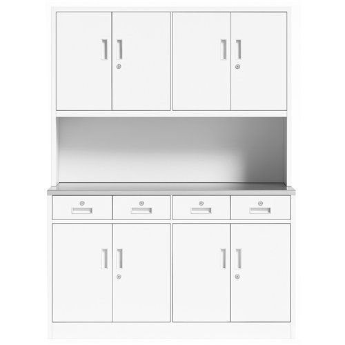 Heavy Duty Steel Upright Storage Cabinet with 8 Doors and 4 Drawers, 1850x1500mm White | Stalwart DA-JYM3