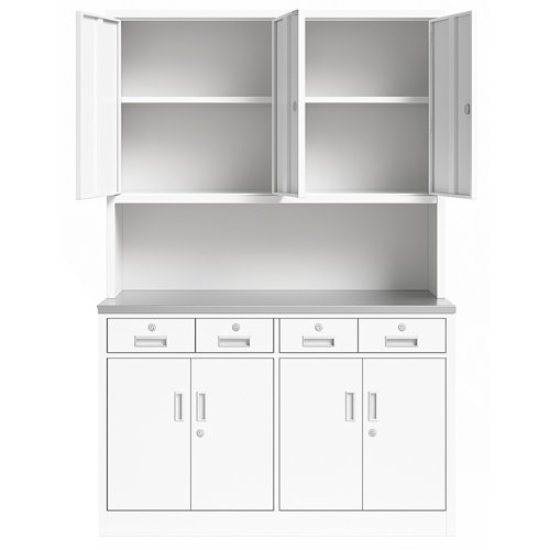 Heavy Duty Steel Upright Storage Cabinet with 8 Doors and 4 Drawers, 1850x1500mm White | Stalwart DA-JYM3