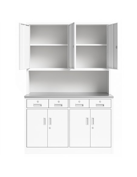 Heavy Duty Steel Upright Storage Cabinet with 8 Doors and 4 Drawers, 1850x1500mm White | Stalwart DA-JYM3