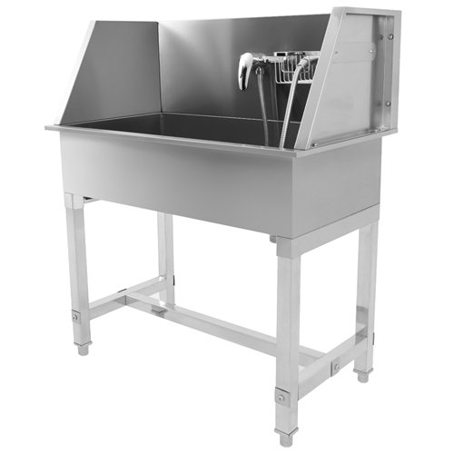 Stainless Steel Pet Grooming Bath Tub 850×480×1220mm with 3‑Side Backsplash | Stalwart DA-PDBSL48085