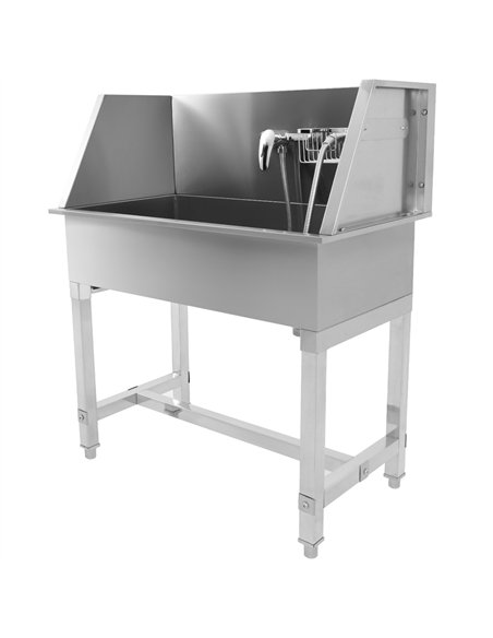 Stainless Steel Pet Grooming Bath Tub 850×480×1220mm with 3‑Side Backsplash | Stalwart DA-PDBSL48085