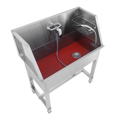 Stainless Steel Pet Grooming Bath Tub 850×480×1220mm with 3‑Side Backsplash | Stalwart DA-PDBSL48085