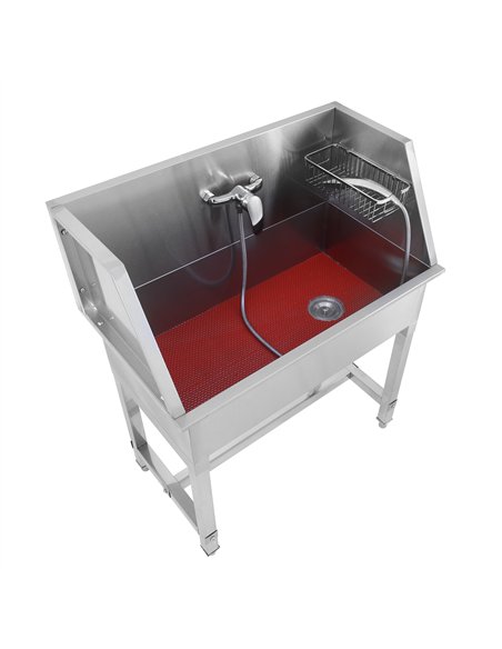 Stainless Steel Pet Grooming Bath Tub 850×480×1220mm with 3‑Side Backsplash | Stalwart DA-PDBSL48085