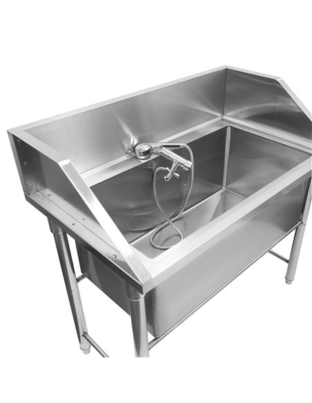 Stainless Steel Pet Grooming Bath Tub 1200×700×900mm with 3‑Side Backsplash | Stalwart DA-PDBSL70120