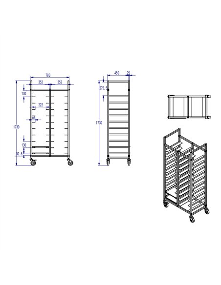 Stainless Steel Dual‑Row Tray Clearing Rack 10+10 Tiers | Stalwart DA-PT10D