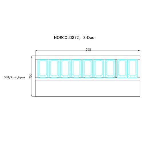 Commercial Refrigerated Prep Counter 457L With 3 Stainless Steel Doors  9×1/3 GN Pan – 1795×700×1037mm | Stalwart DA-NORCOLD872