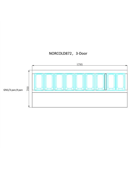 Commercial Refrigerated Prep Counter 457L With 3 Stainless Steel Doors  9×1/3 GN Pan – 1795×700×1037mm | Stalwart DA-NORCOLD872