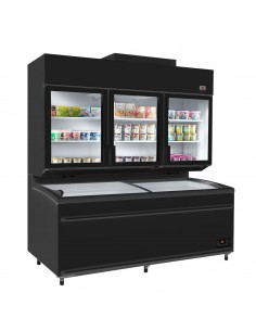 3 Door wall-mounted Refrigerated and Freezer Combo 210cm Wide, includes Chest Freezer Island