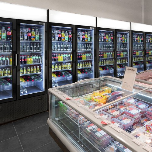6Mtr Long Commercial Display Food and Beverage Fridges - Frameless 10 Doors - 6000Ltr Black. Supermarkets, Convenience Shop