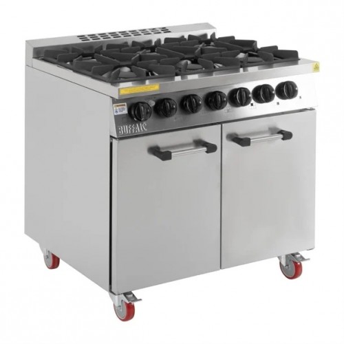 Buffalo Gas Range 6 Burner Oven with Castors, Commercial Cooker CT253