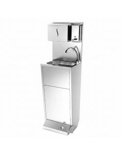 Commercial Stainless Steel Hand Wash Basin with Foot Pedal, Soap & Paper Towel Dispensers 430x385x1350mm | Stalwart