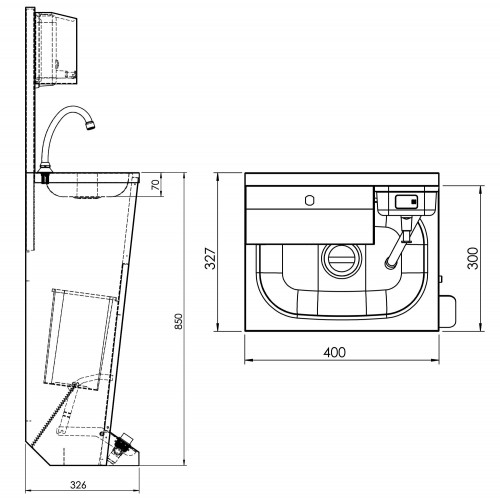 Commercial Stainless Steel Hand Wash Basin with Foot Pedal, Soap & Paper Towel Dispensers 430x385x1350mm | Stalwart