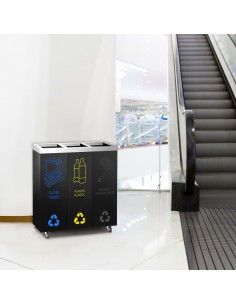 3 Bay Recycling Bin Station Easy Sorting 25ltr Each Mobile Waste Unit Castors 2